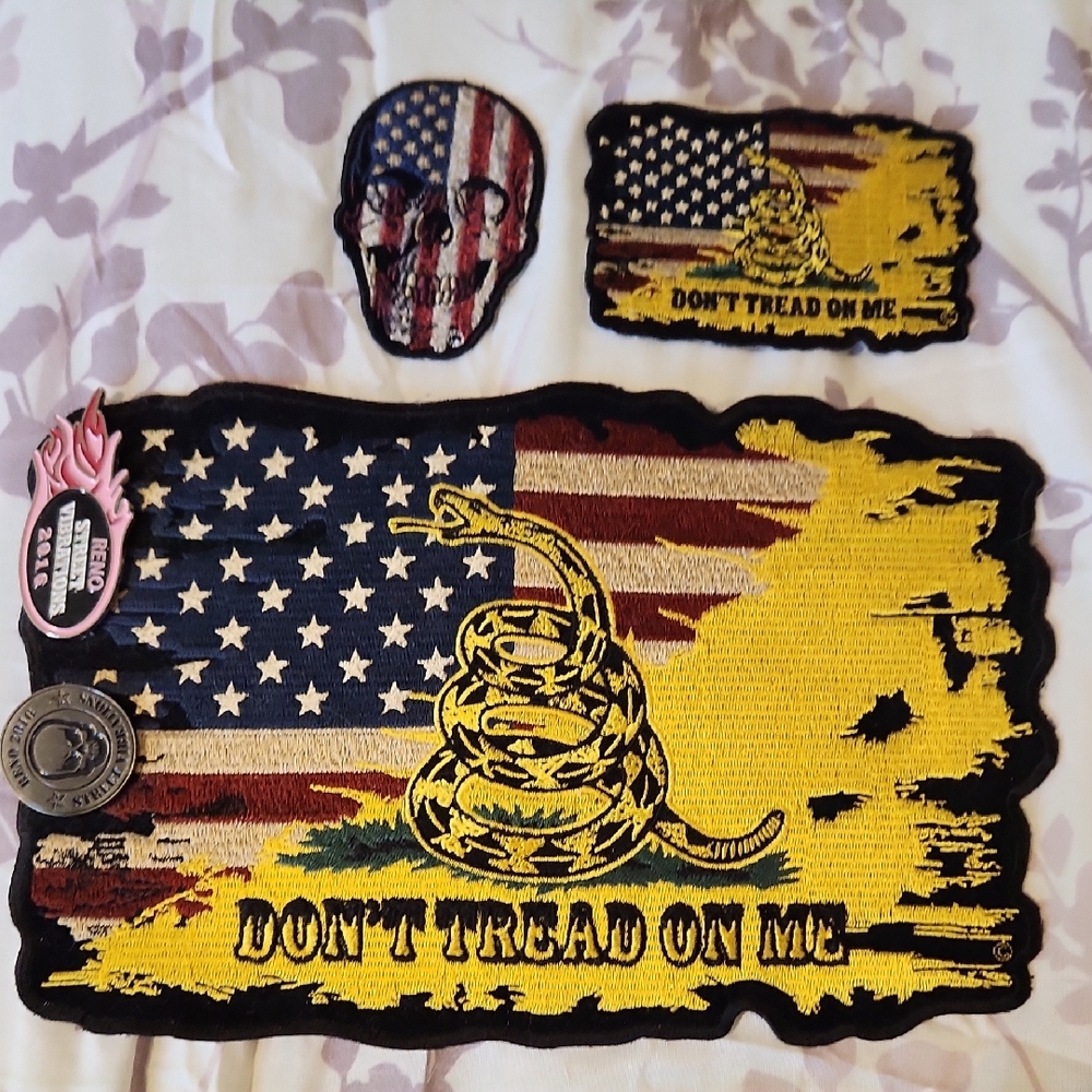 Patriotic Patch Set with Snake and Skull